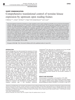 Comprehensive Translational Control of Tyrosine Kinase Expression by Upstream Open Reading Frames