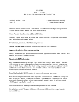 Minutes Riley County Solid Waste Management Committee