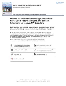 Modern Foraminiferal Assemblages in Northern Nares Strait, Petermann Fjord, and Beneath Petermann Ice Tongue, NW Greenland