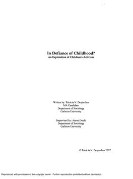 In Defiance of Childhood? an Exploration of Children's Activism