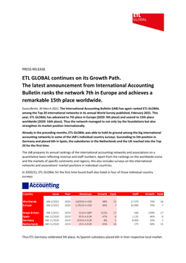 ETL GLOBAL Continues on Its Growth Path