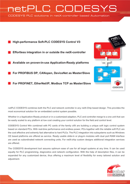 Netplc CODESYS CODESYS PLC Solutions in Netx-Controller Based Automation