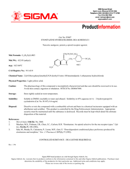 Cat. No. E5007 ETONITAZENE HYDROCHLORIDE--DEA SCHEDULE I