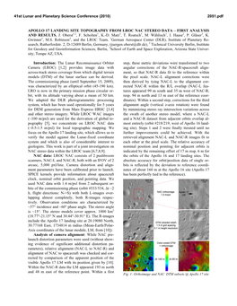 Apollo 17 Landing Site Topography from Lroc Nac Stereo Data – First Analysis and Results