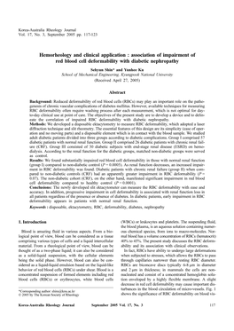 Association of Impairment of Red Blood Cell Deformability with Diabetic