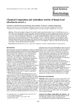 Chemical Composition and Antioxidant Activity of Ramie Leaf (Boehmeria Nivea L.)