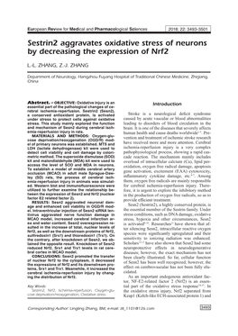 Sestrin2 Aggravates Oxidative Stress of Neurons by Decreasing the Expression of Nrf2