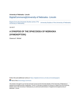 A Synopsis of the Sphecoidea of Nebraska (Hymenoptera)