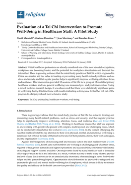 Evaluation of a Tai Chi Intervention to Promote Well-Being in Healthcare Staff: a Pilot Study