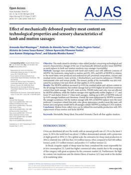 Effect of Mechanically Deboned Poultry Meat Content on Technological Properties and Sensory Characteristics of Lamb and Mutton Sausages