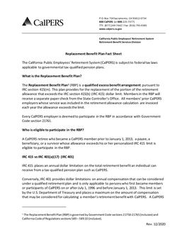 Replacement Benefit Plan Fact Sheet