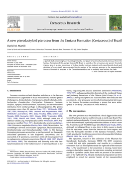 A New Pterodactyloid Pterosaur from the Santana Formation (Cretaceous) of Brazil