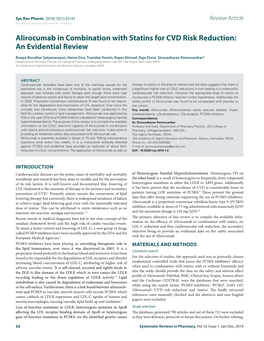 Alirocumab in Combination with Statins for CVD Risk Reduction: an Evidential Review