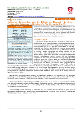 Critiquing Imperialism and Its Effects on Humanity in Science Fiction with Reference to H.G.Wells’S the War of the Worlds