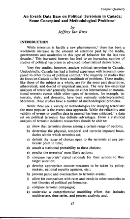 An Events Data Base on Political Terrorism in Canada: Some Conceptual and Methodological Problems1 by Jeffrey Ian Ross