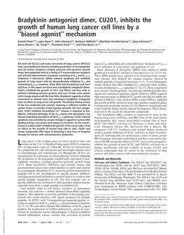 Bradykinin Antagonist Dimer, CU201, Inhibits the Growth of Human Lung Cancer Cell Lines by a ‘‘Biased Agonist’’ Mechanism