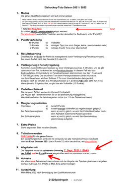 Eishockey-Toto Saison 2021 / 2022 1. Modus