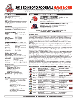 2015 EDINBORO FOOTBALL GAME NOTES Bob Shreve, Edinboro University Sports Information Director