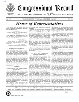 Congressional Record United States Th of America PROCEEDINGS and DEBATES of the 115 CONGRESS, FIRST SESSION