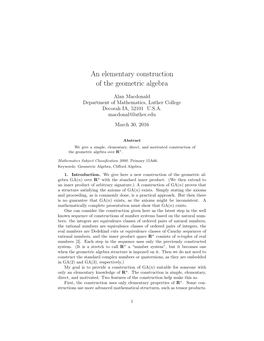 An Elementary Construction of the Geometric Algebra