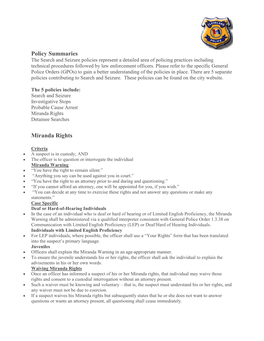 Policy Summaries Miranda Rights