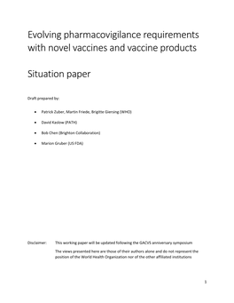 Evolving Pharmacovigilance Requirements with Novel Vaccines and Vaccine Products
