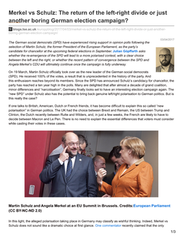 Merkel Vs Schulz: the Return of the Left-Right Divide Or Just