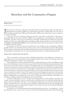 Heraclitus and the Community of Inquiry