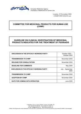 Guideline on Clinical Investigation of Medicinal Products Indicated for the Treatment of Psoriasis