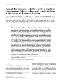 Decoupled Mitochondrial and Chloroplast DNA Population Structure Reveals Holocene Collapse and Population Isolation in a Threate