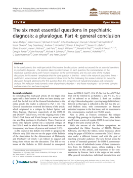 The Six Most Essential Questions in Psychiatric Diagnosis: a Pluralogue