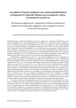 Anvendelsen Af Business Judgment Rule I Dansk Kapitalselskabsret På Baggrund Af Capinordic-Dommen Og En Komparativ Analyse Af Amerikansk Og Norsk Ret