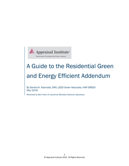 A Guide to the Residential Green and Energy Efficient Addendum