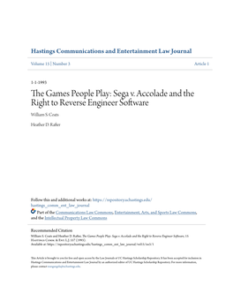 Sega V. Accolade and the Right to Reverse Engineer Software William S