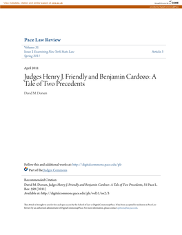 Judges Henry J. Friendly and Benjamin Cardozo: a Tale of Two Precedents David M