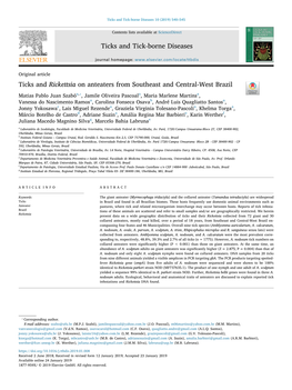 Ticks and Rickettsia on Anteaters from Southeast and Central-West Brazil