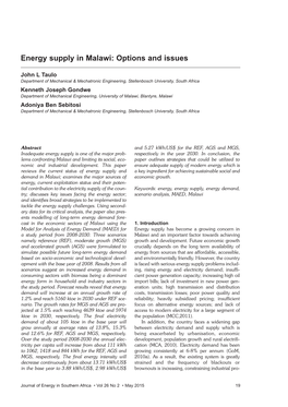 Energy Supply in Malawi: Options and Issues