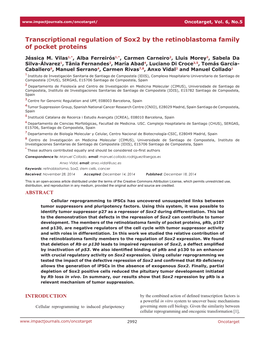 Transcriptional Regulation of Sox2 by the Retinoblastoma Family of Pocket Proteins