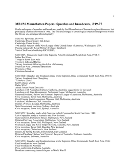 MB1/M Mountbatten Papers: Speeches and Broadcasts, 1919-77