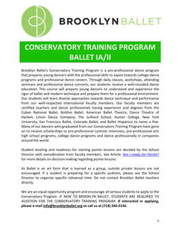 Conservatory Training Program Ballet Ia/Ii