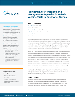 Providing Site Monitoring and Management Expertise in Malaria Vaccine Trials in Equatorial Guinea