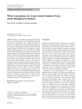 What Conceptions Do Greek School Students Form About Biological Evolution?