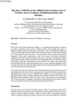 The June 4, 2001 Fire in the Wildland Urban Interface Areas of Northern Attica: Evolution, Firefighting Problems and Damages