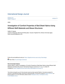 Investigation of Comfort Properties of Bed Sheet Fabrics Using Different Weft Materials and Weave Structures