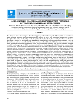 MAIZE GENOTYPES COLLECTION and CHARACTERIZATION from LOCAL GOVERNMENT AREAS in EBONYI STATE, NIGERIA Achukwu S