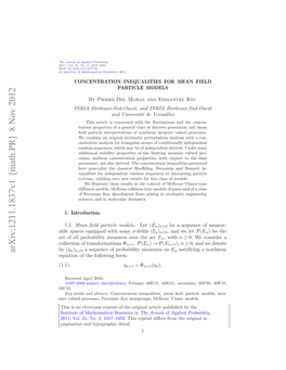 CONCENTRATION INEQUALITIES for MEAN FIELD PARTICLE MODELS 3 As the Gibbs Measure, Deﬁned By