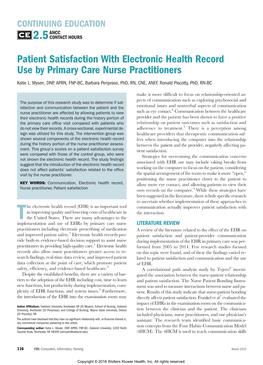 Patient Satisfaction with Electronic Health Record Use by Primary Care Nurse Practitioners