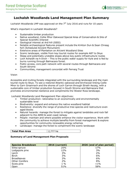 Summary of Lochalsh Woodlands Land Management Plan