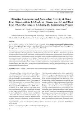 Bioactive Compounds and Antioxidant Activity of Mung Bean (Vigna Radiata L.), Soybean (Glycine Max L.) and Black Bean (Phaseolus