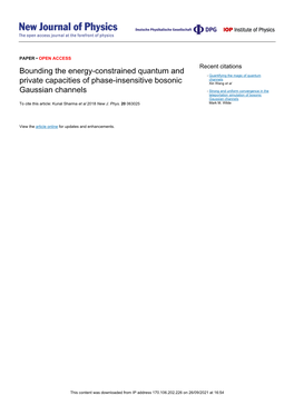 Bounding the Energy-Constrained Quantum and Private Capacities of OPEN ACCESS Phase-Insensitive Bosonic Gaussian Channels